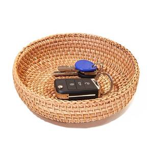 lot 4034 image: Small Round Keys Basket for Entryway Woven Baskets for Organizing Tabletop Decorative Wicker Organizer Basket for Keys Wallet Cell Phone for Fruit Candy Cracker
