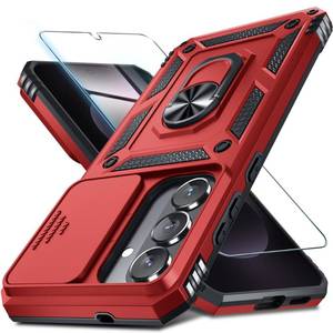 lot 4036 image: Janmitta Compatible with Samsung Galaxy S26 Case Built in Slide Camera Lens CoverScreen ProtectorFinger Ring Holder Kickstand,Heavy Duty Shockproof Full Body Phone Cover,2026 Red