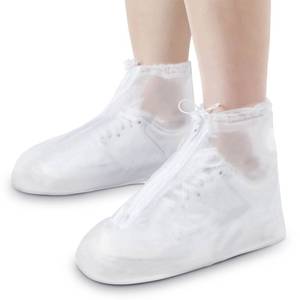 lot 4042 image: Coume 2 Pairs Rain Shoes Cover Waterproof Shoe Covers Reusable Protectors Covers High Top Snow Boots Galoshes Overshoes for Men Women Outdoor Cycling Camping Fishing(Large,White)