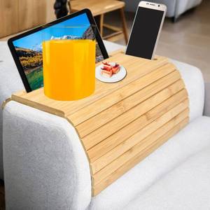 lot 4045 image: Tribal Club Bamboo Sofa Arm Tray, Couch Armrest Tray - Natural Bamboo Design Couch Armrest Table Caddy for Snacks, Drinks, Remote, Cups  Flexible and Foldable (Natural Bamboo)
