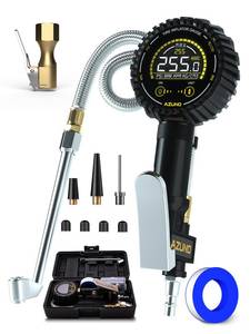 lot 4046 image: AZUNO Digital Tire Inflator Gauge 255 PSI, Heavy Duty Tire Pressure Gauge with Air Chuck, Steel Braided Hose, Quick Connect Coupler and Case for Truck RV Trailer