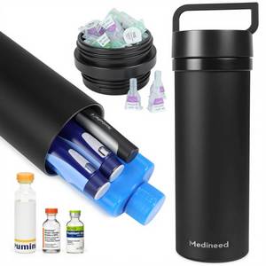 lot 4047 image: Medineed Insulin Cooler Travel Case TSA Approved, 60H Refrigerated Diabetes Travel Organizer with Ice Packs, Large Medication Cooler with Needle Compartment for Diabetic Supplies (Black)