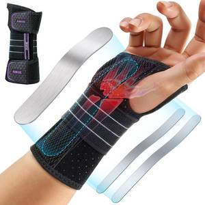 lot 4379 image: Rakiie Carpal Tunnel Wrist Brace, Adjustable Night Wrist Support with 3 Metal Splints, Hand Brace for Men Women No Pressure on Thumb, Splint Stabilizer for Work, Arthritis (Right Hand, Purple, Medium)