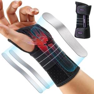 lot 4401 image: Rakiie Carpal Tunnel Wrist Brace, Adjustable Night Wrist Support with 3 Metal Splints, Hand Brace for Men Women No Pressure on Thumb, Splint Stabilizer for Work, Arthritis (Left Hand, Purple, Medium)