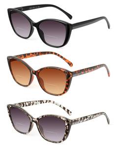 lot 4404 image: JOLISU 3 Pack Bifocal Reading Sunglasses for Women, 2 IN 1 Sun Readers Glasses Spring Hinge with UV400 Protection (2.50)