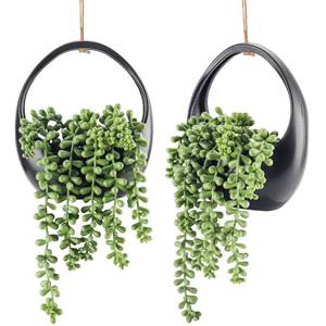 lot 4407 image: Der Rose 2 Pack Small Fake Hanging Plants with Strings Artificial Succulent Plants Indoor for Black Bathroom Boho Wall Decor