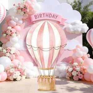 lot 4433 image: LawnIdyll 2.9 ft x 4.9 ft Hot Air Balloon Baby Shower Decorations, Large Pink Hot Air Shaped Cardboard Cutout, Life-Size Standup Photo Booth Props for Birthday Party Celebration Backdrops Decor