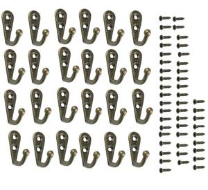 lot 4445 image: YIKANGHENG 24 Pcs Metal Single Hook Hangers with 48 Screws, Bronze Tone Vintage Style Double Hole Door Hook for Hanging (24)