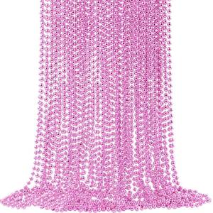 lot 4460 image: SHAOQINLIN 24 PCS Pink Bead Necklaces, Pink Mardi Gras Beads, 33in Round Cancer Beaded Necklace, Party Necklaces for Mardi Gras, Christmas, Valentines Day Party Favors, Mothers Day Decor