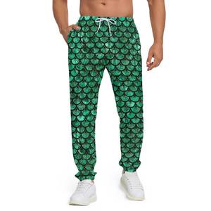 lot 4464 image: Halloween Green Fish Scales Pants Mens King Costume Sweatpants Jogger Pants Printed Sportswear Halloween Costumes Outfits