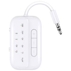 lot 4465 image: Bluetooth Transmitter Receiver, 2-in-1 V5.3 Wireless Adapter for Airplane, TV, PC, Gym, Switch. Supports up to 2 AirPodsHeadphones. Audio Receiver for CarHome Stereo,with AptX Low Latency and HD