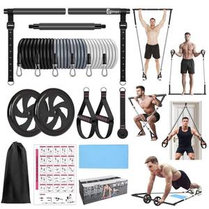 lot 5329 image: BBTOPS Pilates Bar Kit with Resistance Bands, Pilates Equipment Exercise Bar with Ab Roller for Abs Workout, Portable Home Gym Yoga Fitness Bar for Women and Men (Black)