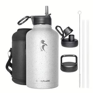 lot 5340 image: 64 oz Water Bottle Insulated with Strawand3 Lids, Coolflask Half Gallon Water Jug Galaxy Large Metal Stainless Steel Vacuum flask for Gym, Sports and Travel, Keep Cold 48H Hot 24H, Blooming Cherry