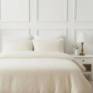 lot 5341 image: CORSO DA VINCI Queen Muslin Duvet Cover Set - 4-Layer 100percent Cotton Gauze, Breathable Lightweight Comforter Cover with No-Tie Channel  2 Pillow Shams, Italian Cream, 92in x 88in