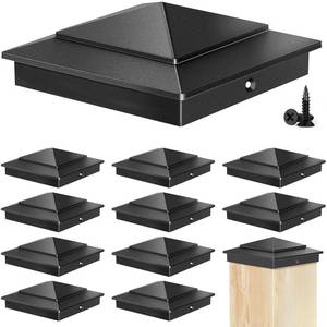 lot 5342 image: Toscoco 4x4 Aluminum Pyramid Post Caps for Actual 3.5in x 3.5in Wood Posts, Heavy-Duty Fence Post Caps Cover for Cedar Fence Deck Mailbox - Weatherproof, Rust-Resistant, Matte Black Finish-12 Pack