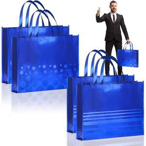 lot 5356 image: PerKoop 4 Pcs 20 x 16 Inch Extra Large Fathers Day Gift Bags Jumbo Blue Foil Stripes Gift Bag Large Tote Bag with Handles Reusable Non Woven for Hanukkah Christmas