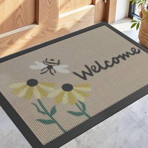 lot 5368 image: DEXI Front Door Mat Outside Entrance Welcome, Summer Froral Entryway Doormat Dirt Trapper, Heavy Duty Non Slip Entry Mats for Patio Garage Porch Home Decorative, 24x36, Bee and Flower
