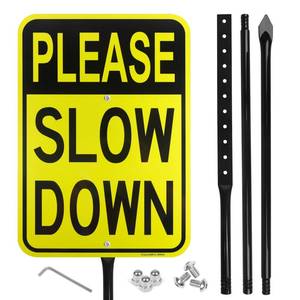 lot 5370 image: Large Please Slow Down Sign with 54in Metal Stake, 17inx 12in .040 Aluminum Sign - Reflective, UV Protected and Weatherproof used