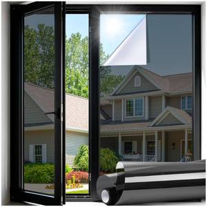 lot 5386 image: LUTE One Way Window Privacy Film, Window Tint for Home, Sun Blocking UV Heat Blocker, See Out Not in Reflective Mirror Film, Removable Static Cling Glass Door Cover, Black Silver, 17.5in x 78.7in