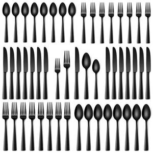 lot 6023 image: Stapava 40 Pcs Black Silverware Set, Food-Grade Stainless Steel Flatware Set for 8 Mirror Polished Cutlery Utensil Sets Include Dinner Knives Spoons and Forks Set Dishwasher Safe for Home Restaurant