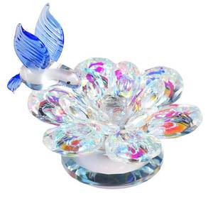 lot 6050 image: YWHL Colorful Crystal Flower with Blue Hummingbird Figurine, Handmade Hummingbird Gifts for Women on Birthday Valentines Christmas, Glass Flower Hummingbird Figurine Wedding Home Party Decorations