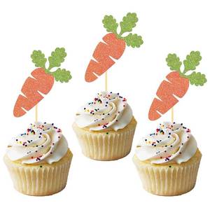 lot 6058 image: Moitkptt 24Pcs Easter Carrot Cupcake Toppers for Happy Easter Decorations, Easter Day Cake Topper for Easter Theme Birthday Baby Shower Party Supplies (Carrot)