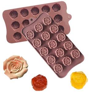 lot 6063 image: OMDBAGD 2 Pack Valentines Day Silicone Molds Chocolate Candy Mold Rose Flower Baking Molds Non-stick Silicone Tray Fancy Shapes for Fat Bombs, Caramels, Jello, Gummy, Truffles, Ice Cubes