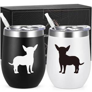 lot 6067 image: Lifecapido Chihuahua Gifts, Chihuahua Silhouette 12oz Stainless Steel Wine Tumbler Set of 2, Birthday Gifts Christmas Gifts for Dog Lovers Dogs Parents Dogs Mom Dog Dad, Black and White