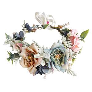 lot 6069 image: Faylay Women Girl Flower Headband Wreath Boho Headpiece Floral Crown for Wedding Festivals Photo Props (Pink and Blue)