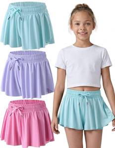 lot 6071 image: Girls Flowy Shorts 3 Pack - 2-in-1 Butterfly Skort with Spandex Liner for Tennis, Dance, Cheer, Running (Set 17, Medium)