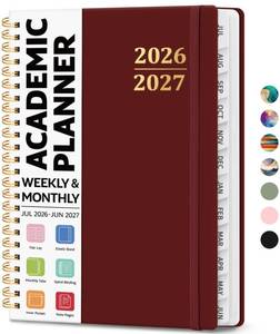 lot 6083 image: Academic Planner 2026-2027, Weekly and Monthly Calendar Planner Book, July 2026 � June 2027, Hardcover Organizer with Tabs, Perfect for Teachers, Students, Women and Men, A5 (6.4in x 8.5in) - Burgundy