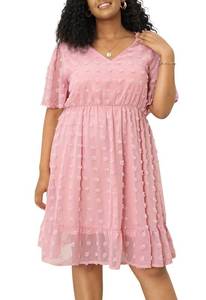 lot 6088 image: Keluummi Plus Size Midi Dress for Women Swiss Dot Empire Waist Ruffle Sleeve Summer Casual(16 Plus, 05 - Light Pink)