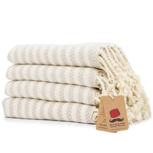 lot 6112 image: Bazaar Anatolia Hand Towels - Set of 4  39in x 19in - Striped Turkish Hand Towel for Bathroom, 100percent Cotton, Kitchen, Face, Hair, Tea, Dishcloth, Guest Towels Cream - Arpa Beige