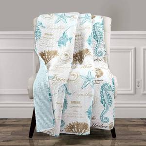 lot 6115 image: Lush Decor Harbor Life Throw Blanket, 50in W x 60in L, Blue and Taupe - Throw Blankets for Bed - Couch Blanket - Coastal Throw Blanket for Couch