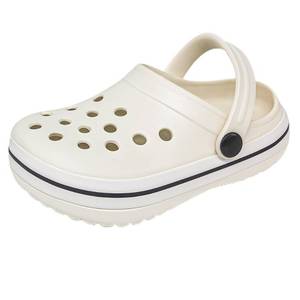 lot 6125 image: Toddler Girls Boys Clogs Stripe Band Classic Garden Clogs Children Little Kids Slip on Slides Sandals Slippers Indoor Outdoor Shower Beach Pool Water Shoes White