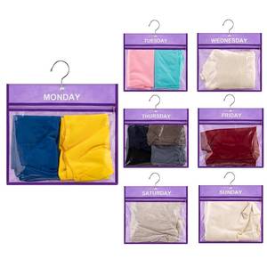 lot 6130 image: TEMUORG 7 Pcs Weekly Travel Organizer Pouches Day of Week Clothing Packing Cubes Monday to Sunday School Clothes Organizer for Kids (Purple)