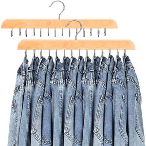 lot 6134 image: Jean Hangers for Closet, 14 Wood Jeans Hooks Space Saving, 180° Rotating Jean Hangers Holder for SkirtsShortsBeltsTies, Closet Organizers and Storage, Pants Hooks for Jeans, 2 Pack, Natrual