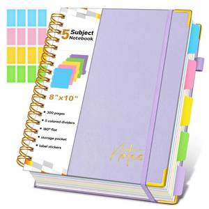 lot 6136 image: Spiral Notebook Journal with Removable Dividers Tabs, 300 Pages Hardcover Leather 5 Subject College Ruled Notebook, 8inx10in Large B5 Lined Journal for Women Men, Spiral Notebooks for Work School,Purple