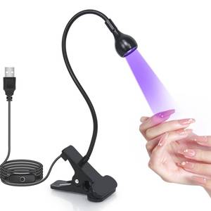 lot 6143 image: Geisofu UV Nail Lamp - UV Light for Gel Nails, Flash Cure Lamp, LED Gooseneck Flash Cure Lamp for Nails, Manicure Dryer Black Light with Clamp, 365395nm Wavelength 5V 3W 4 Levels Dimming Black