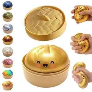 lot 6161 image: hepanio Glitter Dumpling Squishy,Dumpling Squishies,Glitter Dumpling Mystery Box,Colorful Dumpling Stress Balls Fidget,Jumbo Squishy Toy with Steamer Box Suitable for Adult use in Offices (Gold)