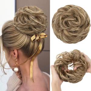 lot 6207 image: CJL HAIR Large Messy Bun Hair Piece Wavy Curly Scrunchies Synthetic Chignon Ponytail Hair Extensions Thick Updo Hairpieces for Women Bernstein