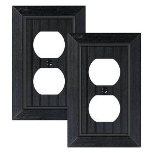 lot 6214 image: 2-Pack Classic Beadboard Duplex Outlet Cover Plate, Decorative Unbreakable Polycarbonate Switch Plates and Outlet Covers, Matte Black Wall Plates for Electrical Outlets, 1 Gang Receptacle Cover