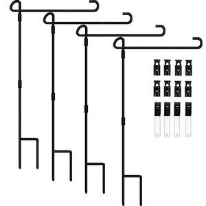 lot 6238 image: Garden Flag Holder Stand-4 Pack Garden Flag Pole 13.5in Width Premium Lawn Flag Pole Holder with Anti-Wind Clip for Outdoor Garden Lawn