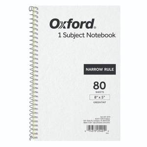 lot 6261 image: Oxford 1-Subject Kraft Notebook, 5in x 8in, Narrow Rule, Kraft Cover, Green Tint Paper, 80 Sheets (25-401R)