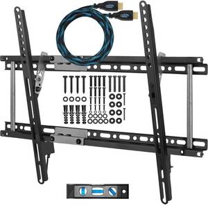 lot 11144 image: Tilt TV Mount fits 37-75 Inch TVs up to 165lbs Max VESA 600x400mm, with 10ft HDMI Cable, Universal Flat Wall Mount Bracket, fits 16-24in Studs, Ultra Low 1.3in Profile Adjusts to 15 Degree Tilt
