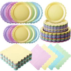 lot 11148 image: Ziliny 110 Pcs Pastel Party Supplies Plates and Napkins Tableware Set Serve 25 Guests Includes Scalloped 9in Paper Plates 7in Dessert Dinner Plate Colorful Napkins for Birthday Wedding Baby Shower