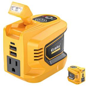 lot 11152 image: Ecarke 220W Portable Power Inverter Compatible with DeWALT 20V Battery (Tool Only), DC 20V to AC 110V Power Station with 1 AC Outlet, 2 USB-A, 1 Type-C and LED Light for Camping Outdoor Emergency