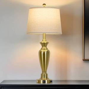 lot 11153 image: Cinyirong 30in Tall Gold Table Lamp for Living Room, 3-Way Dimmable Touch Control Bedside Lamp for Bedroom Nightstand with USB AC Ports and AC Outlet (1 Pack)
