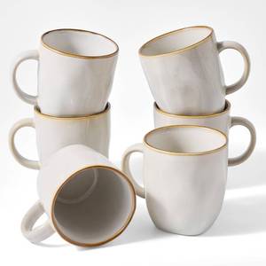 lot 11154 image: famiware Coffee Mugs Set of 6, Ocean Square 13oz Coffee Cup Set with Handle for Cocoa, Milk, Hot Chocolate, Tea, Water, Stoneware Cups for Kitchen, Microwave and Dishwasher Safe, Cappuccino White