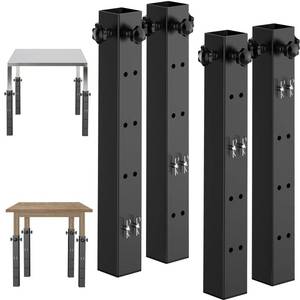 lot 11161 image: IRONDIY 4 Pack Table Leg Extenders,Adjustable Metal Square Folding Table Leg Risers,Folding Extensions for Square Straight Legs, (4 Levels Adjustable Height 3.4in6.6in9.8in13in)